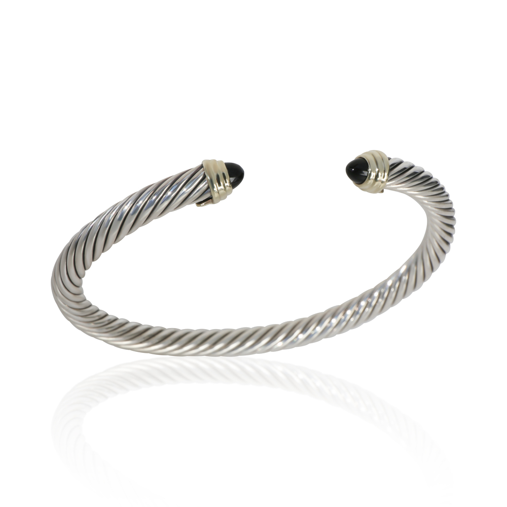 David Yurman Yellow Gold & Sterling Silver Onyx Cable Classic Bracelet - Picture 2 of 4